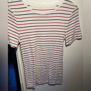 Red, black striped shirt!